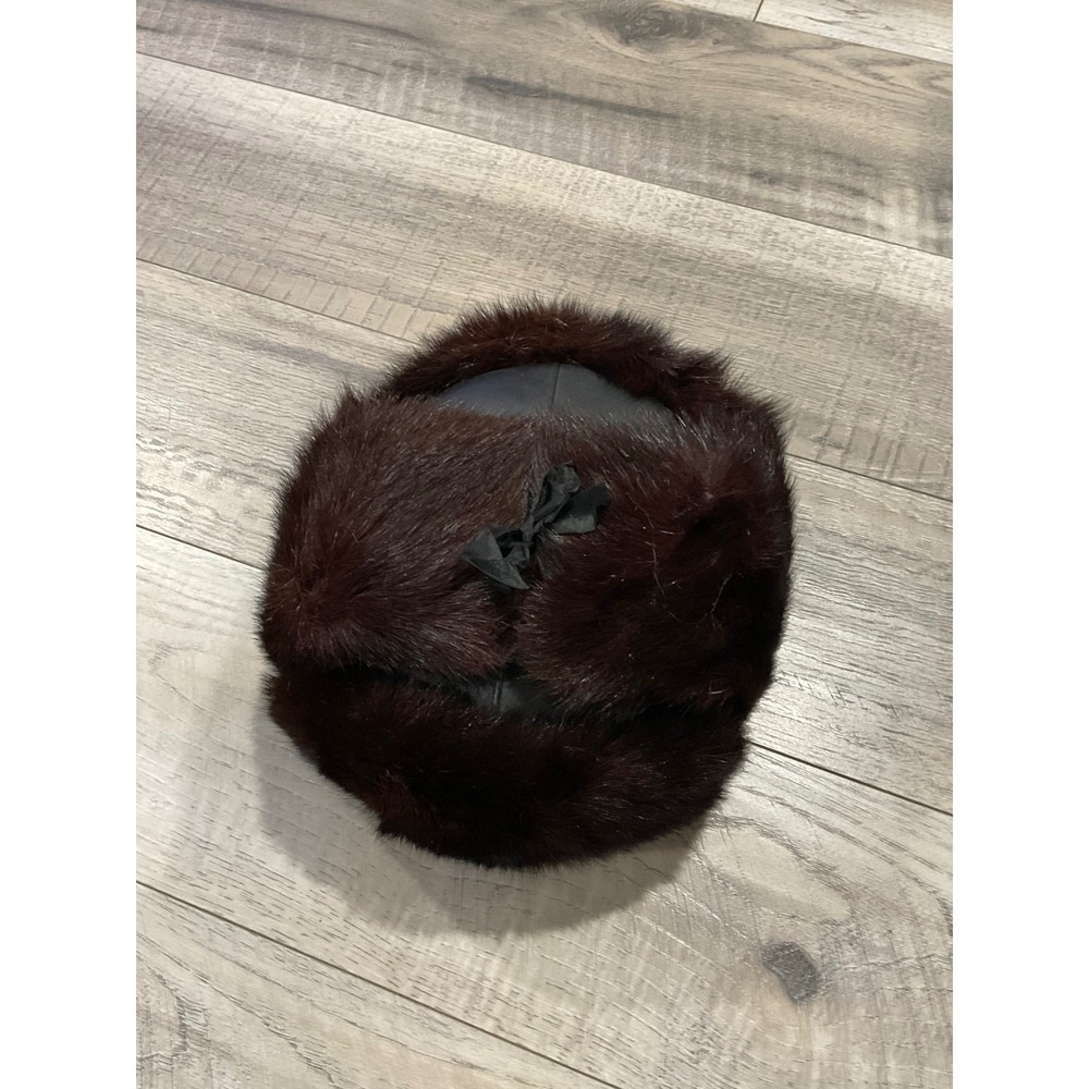 Vintage Ushanka Trapper Fur‎ hat with Ear Flaps Brown Black 59cm - Picture 4 of 12